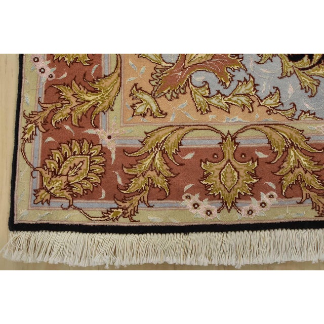 Fine Tabriz Rug 3’4” X 4’10” Black Wool/Silk Traditional Hand-Knotted Carpet For Sale - Image 9 of 12