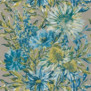 Harlequin Floreale Wallpaper in Cornflower/Gilver - a Sample
