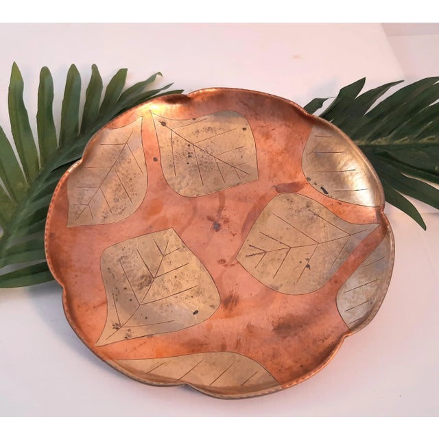 Vintage Copper Brass Leaf Scallop Tray Fall Decor For Sale - Image 4 of 7
