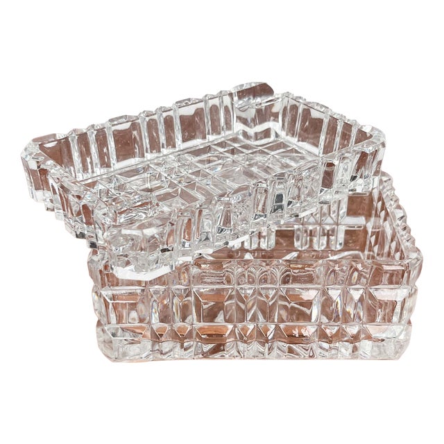 Mid-Century Modern Crystal Glass Stacking Ashtray and Box from Julia, Poland, 1960s, Set of 2 For Sale