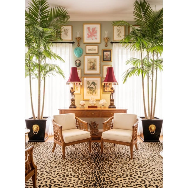 A wonderful whimsical pair of customized monkey parasol table lamps. The lamps feature a black real marble base with a...