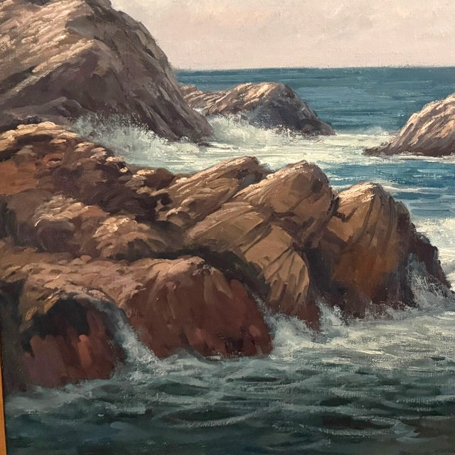 1980s Vintage Framed Seascape Painting Oil on Canvas by Michael Stoffa, 29" X 24" For Sale - Image 5 of 11