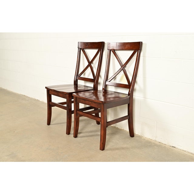 English Country Farmhouse Carved Walnut X-Back Side Chairs or Dining Chairs, Pair For Sale - Image 13 of 13