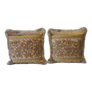 Brown and Gold Arts & Crafts Tapestry Square Decorative Pillows - Set of 2