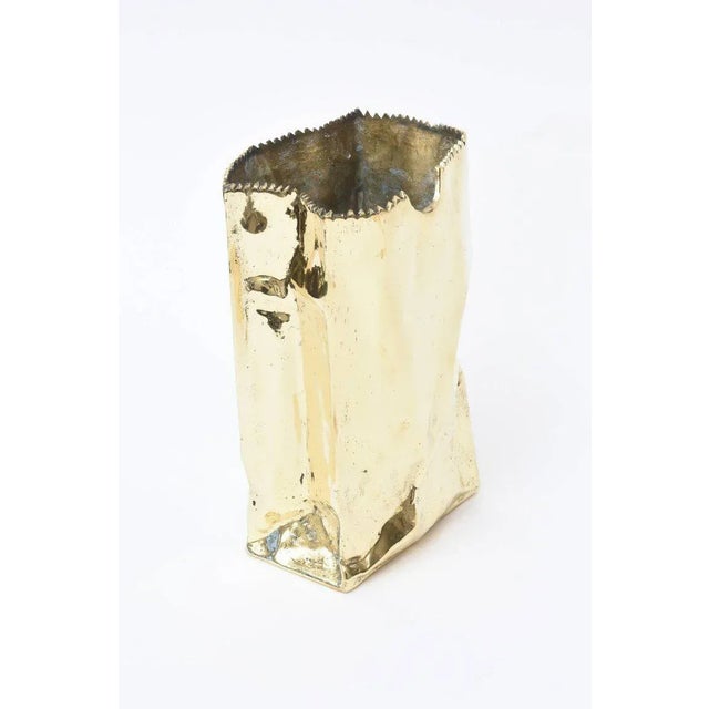 Modern 1990's French Signed Brass Bronze Crushed Paper Bag Sculpture by Honore Limited Edition For Sale - Image 3 of 11