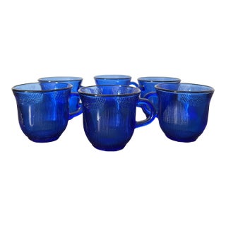 Vintage Forte Crisa Cobalt Blue Glass Mugs, Set of 6 For Sale