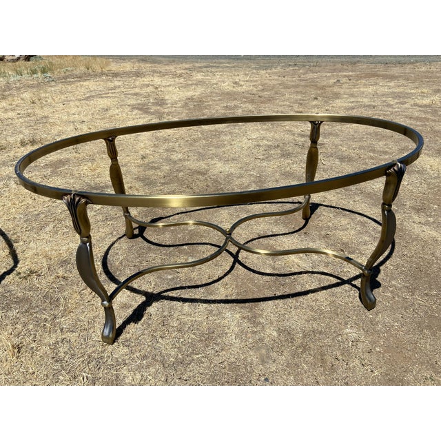 Vintage Hollywood Regency Style Oval Glass-Top Coffee Table and Side Table Set For Sale - Image 9 of 18