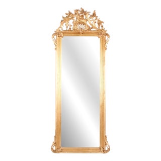 Large 19th Century Antique French Louis XV Rococo Giltwood Mirror For Sale