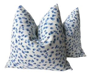Contemporary Ballard Designs “mira” Blue and White Droplet Fabric Pillows - a Pair, 21”