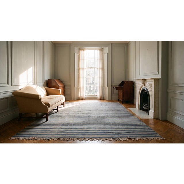 Blue Early 20th Century Indian Cotton Dhurrie Carpet ( 12' x 14'4'' - 366 x 436 ) For Sale - Image 8 of 10