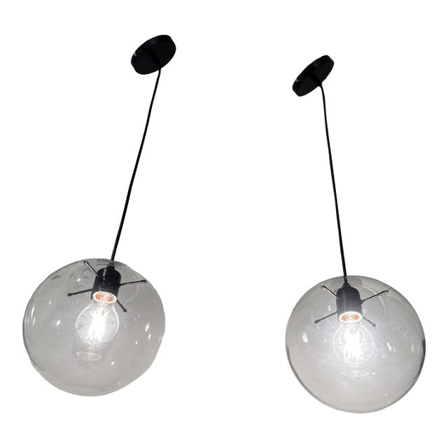 Visual Comfort Contemporary Glass Globe Pendants, Pair For Sale
