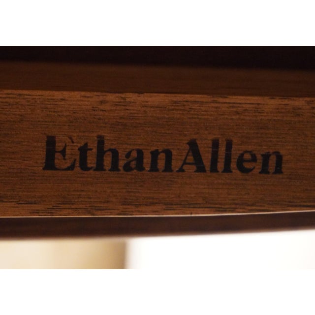 Ethan Allen Collectors Classics Traditional Style 56" Solid Pecan Accent Sofa Table W. Olive Ash Burl Veneer Top 13-9607 For Sale - Image 9 of 9