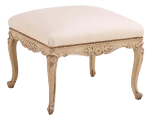 A French Louis XV Style Painted and Carved Wood Upholstered Stool, C. 1900.