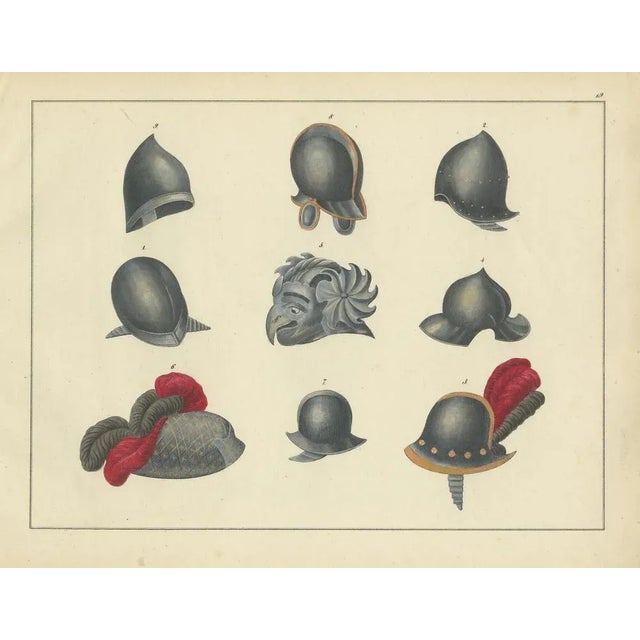 Medieval and Renaissance Helmets, 1842, Lithograph For Sale - Image 6 of 7