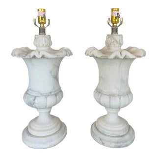 Pair of Early 20th Century Carved Marble Lamps For Sale