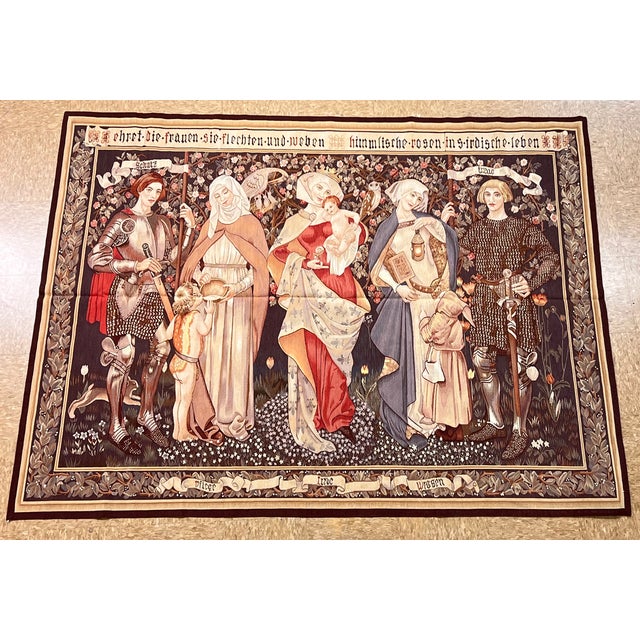 Honor the Woman German Hand Woven Wool and Silk Tapestry For Sale - Image 9 of 10