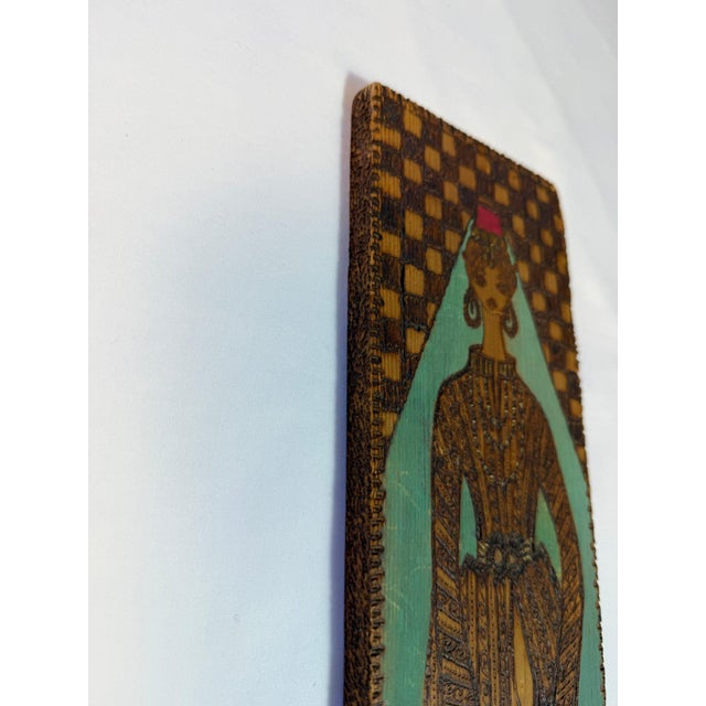 Mid-Century Turkish Pyrography Panel of an Ottoman Lady, İstanbul Olgunlaşma Enstitüsü For Sale - Image 16 of 16
