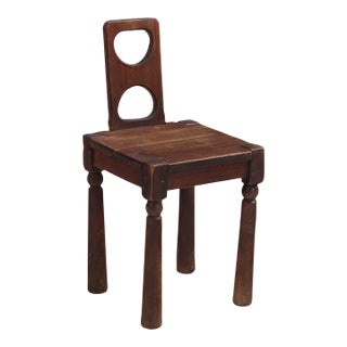 Brutalist French Oak Small Side Chair, C. 1940. For Sale