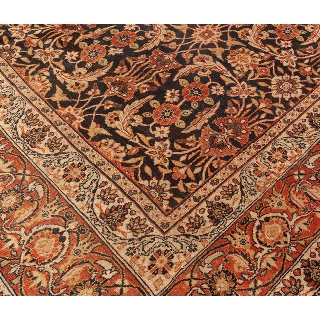Textile Authentic 19th Century Persian Kirman Botanic Handmade Wool Rug For Sale - Image 7 of 9