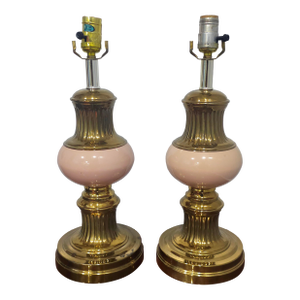 Pair of Late 20th Century Alsy Brass and Rose Painted Table Lamps