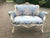 Wood Vintage French Louis XVI Cream Beech Blue Damask Settee – 1 Pc For Sale - Image 7 of 11