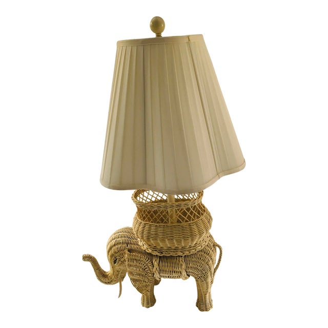 1980s Wicker Elephant Lamp For Sale
