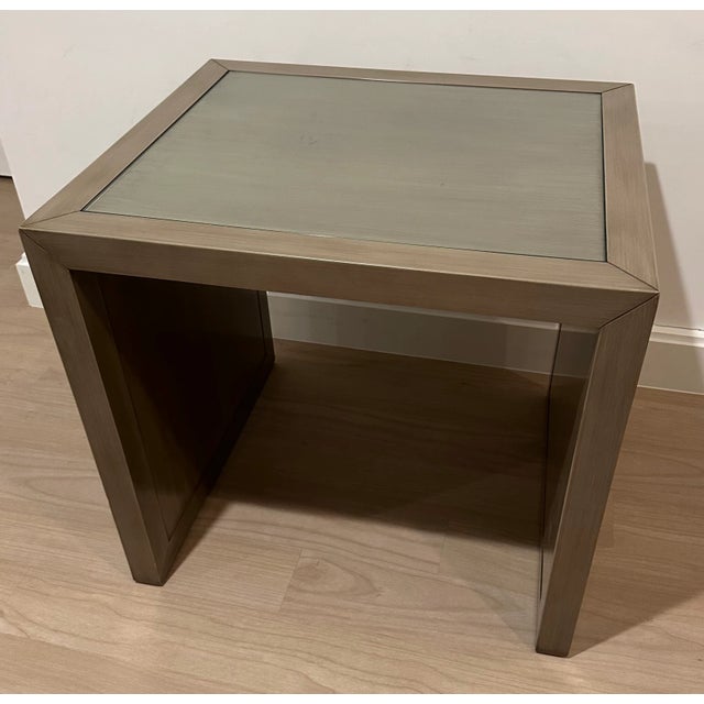 Wood Kravet Parsons Glass Top End Table For Sale - Image 7 of 7