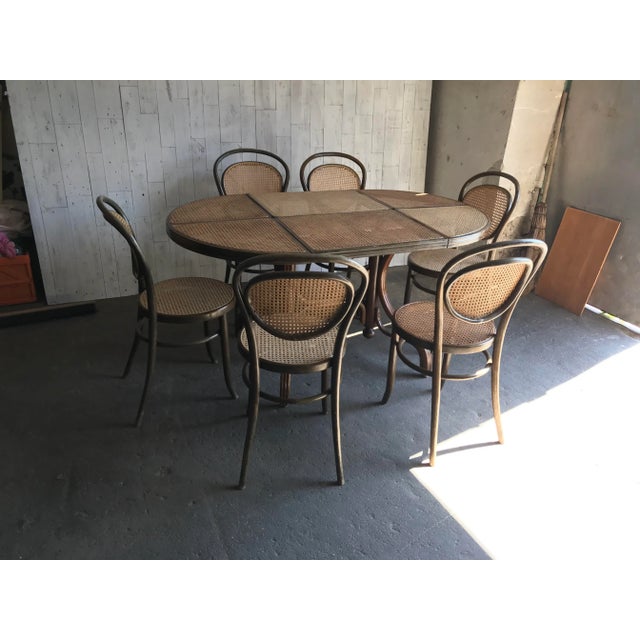 Oval Dining Chairs & Table in Wood Cane, Germany, 1960s, Set of 7 For Sale - Image 10 of 13