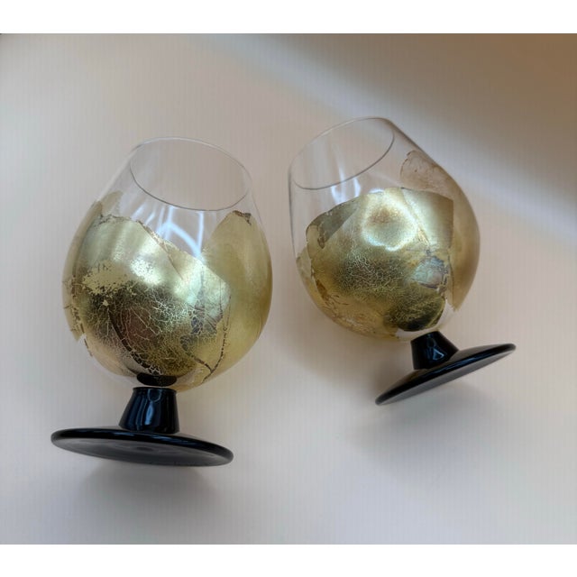 1983 Randy Strong Signed Gold Leaf Art Glass Brandy Snifters – Pair For Sale - Image 9 of 9