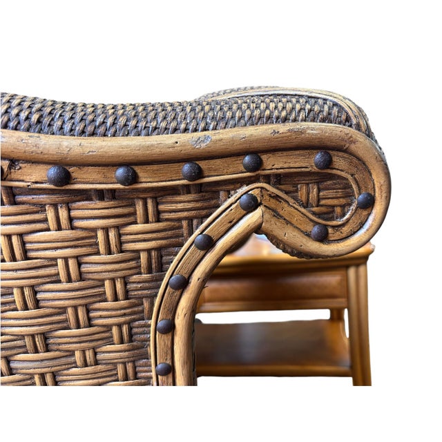 Vintage British Colonial Tommy Bahama Style Woven Rattan Loveseat For Sale In Greensboro - Image 6 of 12