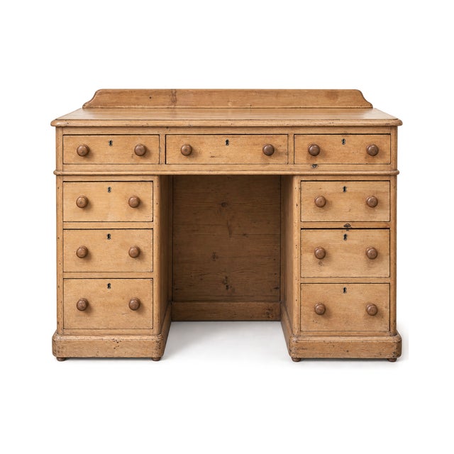 Victorian Pine Pedestal Desk with Raised Gallery, 1880 For Sale - Image 10 of 10