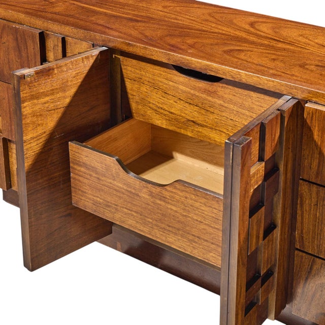 Wood Lane Staccato Brutalist Mid Century Walnut Lowboy Dresser For Sale - Image 7 of 9