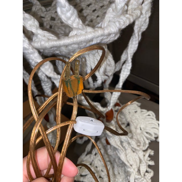 1970s Vintage 1970s Macramé Swag Lamp With Glass Shelves – Large Boho Hanging Table For Sale - Image 5 of 7