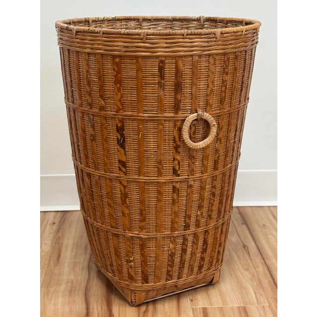 Late 20th Century Vintage Tall Woven Split Reed Basket For Sale - Image 5 of 10