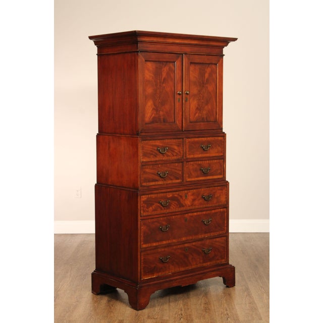 High Quality American Made Vintage Mahogany Chest on Chest Armoire with Pair of Doors Opening to Adjustable Shelf, Over...