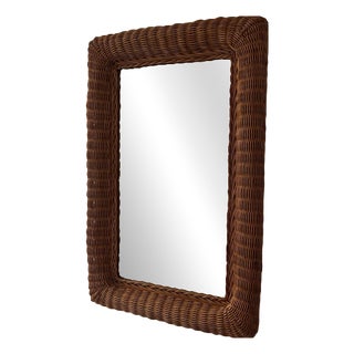 Vintage Wicker Rectangular Mirror For Sale