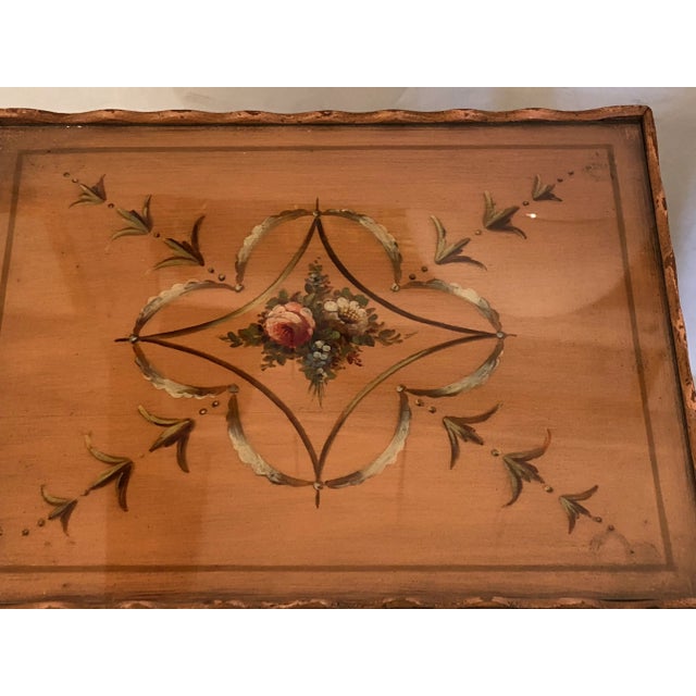 Charming set of 3 hand painted nesting tables in pretty unusual pastel colors including salmon, light green and pale...