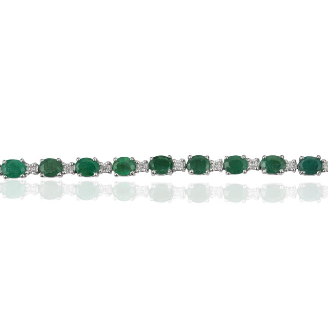 Metal Jardin De Deco Style 8.75 Ct Oval Emerald & Diamond Fine Tennis Bracelet 7 Inch For Sale - Image 7 of 11
