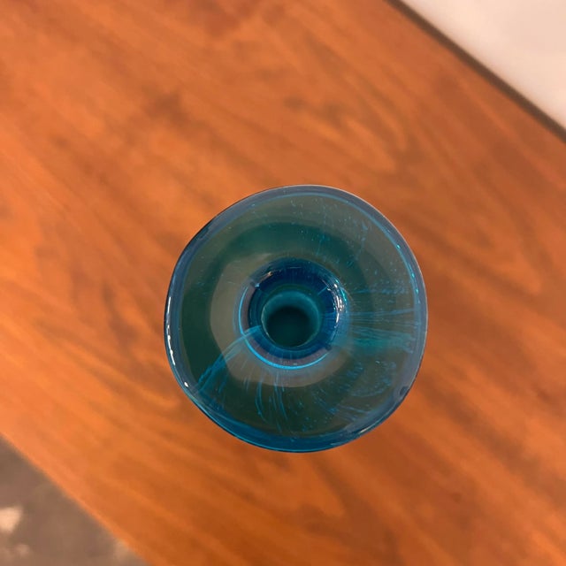 Mdina Glass Mdina Ming Blue and Green Art Glass Bottle Vase For Sale - Image 4 of 9