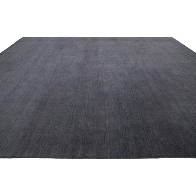 Textile Apadana's Modern Handmade Gabbeh Plush Wool Rug in Gray For Sale - Image 7 of 11