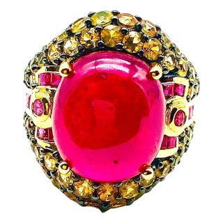 Bochic "Orient" Natural Ruby & Yellow Sapphire Ring Set In 18 K Gold & Silver For Sale