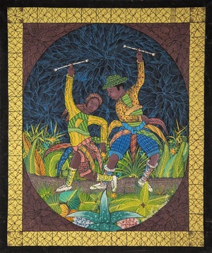 Saincilus Ismael, Dancers, Haitian Naive Painting, c.1970's