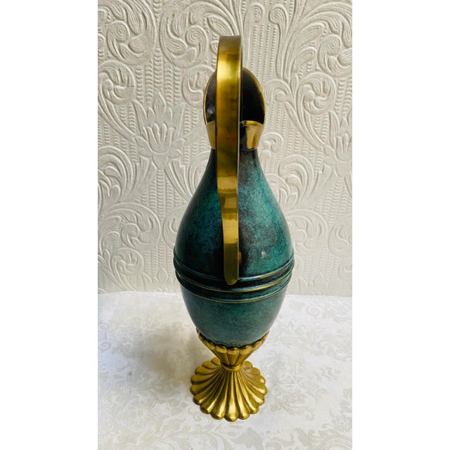 Mid Century Modern Turquoise and Brass Oppenheim Israel Pitcher For Sale - Image 6 of 11