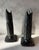 Pair of retired PartyLite "Metropolis" ceramic taper candle holders featuring a distinctive dark crackle finish.