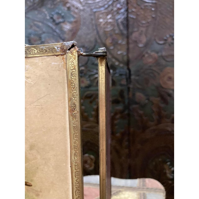 Brass Antique Triptych Standing Mirror in Chiseled Brass — Three-Panel, Circa 1900 For Sale - Image 8 of 17