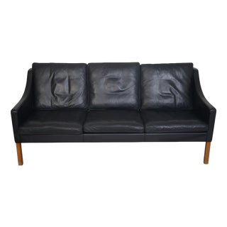 Model 2209 3-Seater Sofa in Black Leather by Børge Mogensen, 1980s For Sale