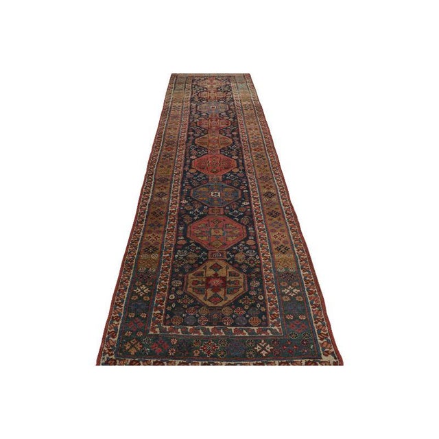 Rug & Kilim Vintage Extra-Long Runner Rug in Blue With Geometric Medallions - Rug & Kilim For Sale - Image 4 of 7