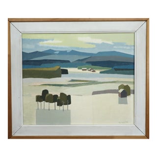 Mid-Century Modern 'Light Over the Valley' Swedish Original Semi-Abstract Landscape Oil Painting, Framed For Sale