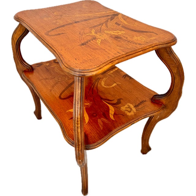 Emile Gallè Two Tiered Marquetry Inlaid Table For Sale - Image 9 of 10