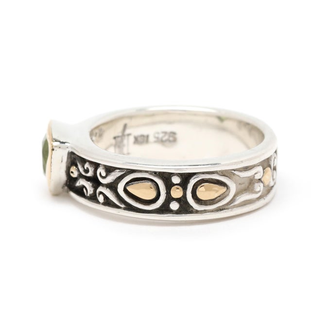 Jh Peridot Boho Band Ring, Sterling Silver & 18k Yellow Gold, Ring Size 5 For Sale - Image 4 of 7